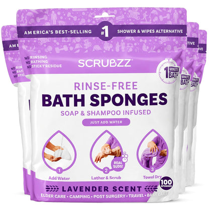Scrubzz Disposable Rinse Free Bathing Wipes - 25 Pack - All-in-1 Single Use Shower Wipes, Simply Dampen, Lather, and Dry Without Shampoo or Rinsing