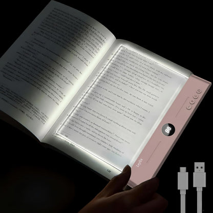 XL LED Flat Book Light for Reading at Night in Bed, Matte Pink | Eye-Caring Page Illuminator 3 Color Temperatures Stepless Dimmable USB Rechargeable, Portable Flat Panel Lamp with Soft