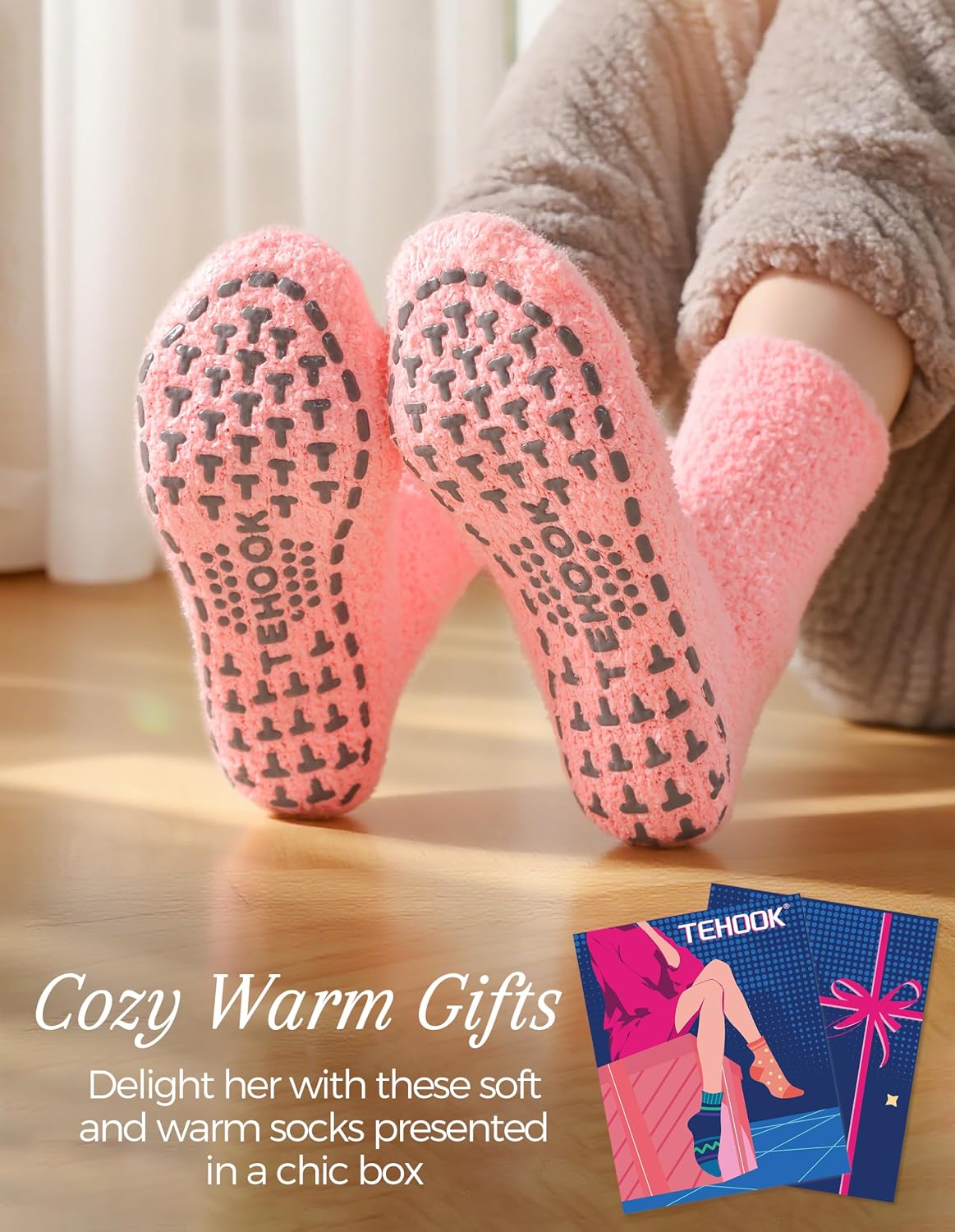 TEHOOK Warm & Cozy Gifts for Women, Fluffy Fuzzy Plush Sleeping Slipper Socks - Soft Warm Fabric
