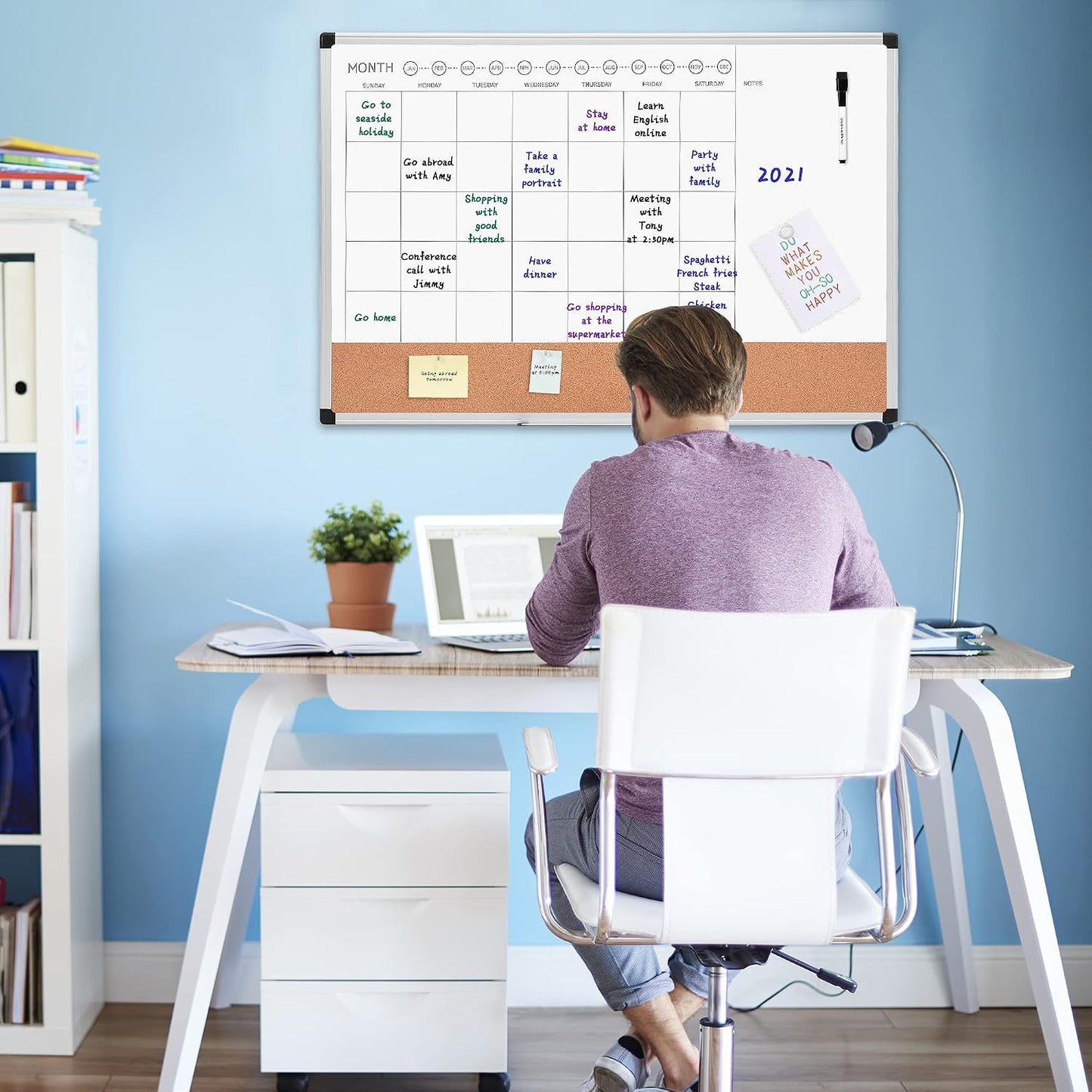 Amazon Basics 24" x 36" Monthly Whiteboard Calendar with Cork Board, Dry Erase Magnetic Whiteboard for Daily Planning, Wall Mounted, Silver Aluminum Frame
