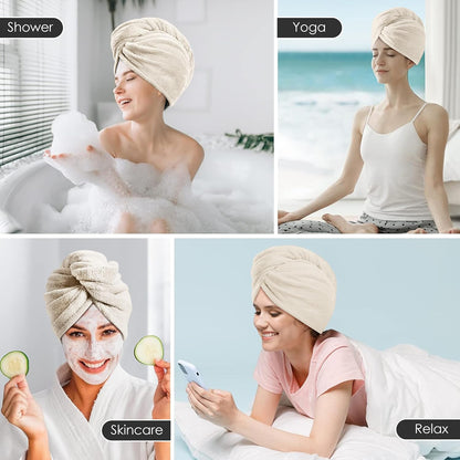 TENSTARS 5 Pack Thicken Microfiber Hair Towel Wrap for Women - Elastic Loop Design - 320GSM Coral Velvet - Quick Dry Hair Turban - 11x28 Inch (Pink)
