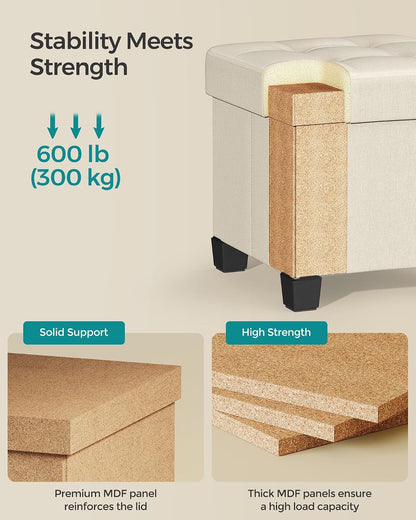 SONGMICS Storage Ottoman, Small Ottoman Foot Rest with Legs, 12.6 x 15.7 x 13.2 Inches Foot Stool, Load up to 660 lb, for Living Room, Bedroom, Dorm, Slate Gray ULSF012G01