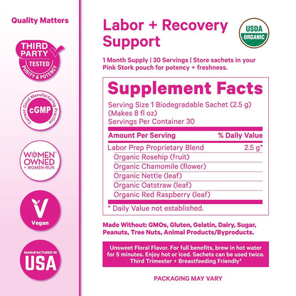 Pink Stork Organic Labor Prep Tea, Red Raspberry Leaf, Floral, 30 Cups