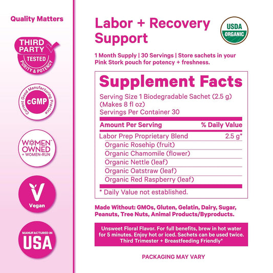 Pink Stork Organic Labor Prep Tea, Red Raspberry Leaf, Floral, 30 Cups