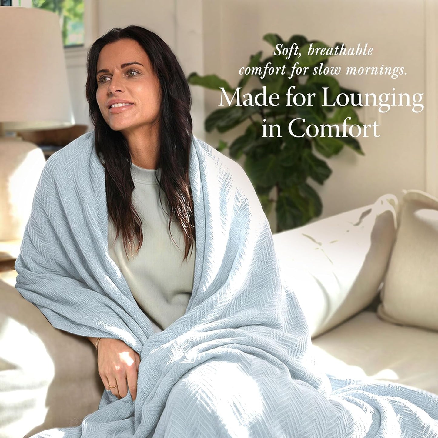 Threadmill Travel Blanket Cotton Viscose from Bamboo - Airplane Premium Soft Flight Grey Throw Blanket in Cloth Bag (Grey Color) Compact & Portable Blanket for Travel, Car, Picnic & Camping