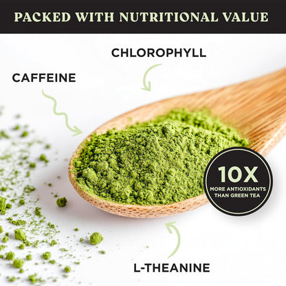 The Harmony Matcha Vanilla (10 Sticks) Premium Sweetened Japanese Matcha Powder, Rich in Antioxidants & L-Theanine, Dairy, Gluten, & Preservative Free, Serve Hot or Iced