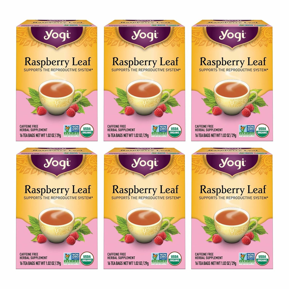 Yogi Raspberry Leaf Tea, 16 Tea Bags (6 Pack)