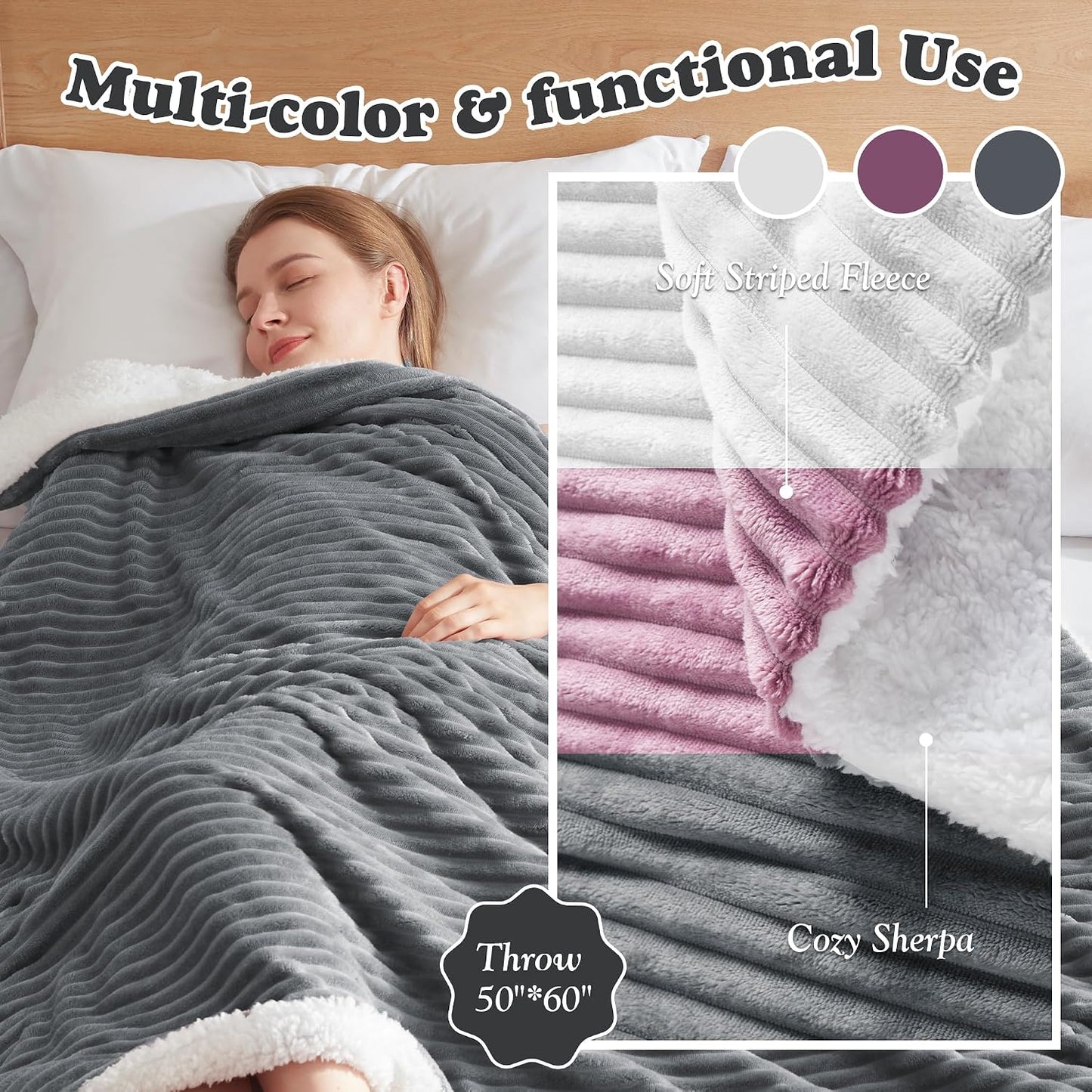 Heated Throw Blanket - Fast Heating 3D Jacquard Electric Heated Blanket, Cozy Heating Blanket with 6 Heating Settings & 4 Hours Auto-Off, Machine Washable, 50"x60", London Grey