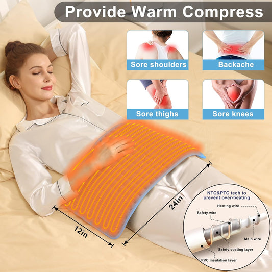 Heating Pad Electric Heat Pad, Hot Heated Pad,Multiple Temp and Timer Settings,Suitable for Shoulders, Neck, arms, Abdomen, Back, Legs, etc. (Silver Gray, 24"X12")