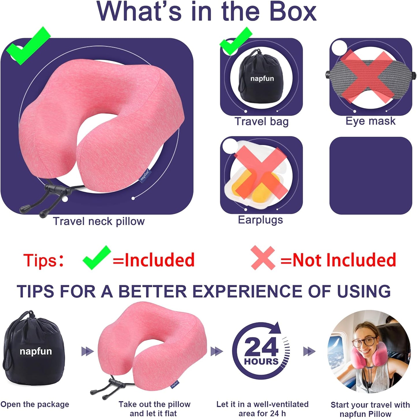 napfun Neck Pillow for Traveling, Upgraded Travel Neck Pillow for Airplane 100% Pure Memory Foam Travel Pillow for Flight Headrest Sleep, Portable Plane Accessories, Light Grey