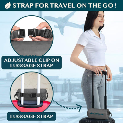 PAVILIA Travel Blanket Airplane Compact with Bag, Lightweight Soft Fleece Plane Blanket Long Flights, Camping Road Trips, Packable Travel Gift Essentials with Luggage Backpack Strap, 65x40, Purple