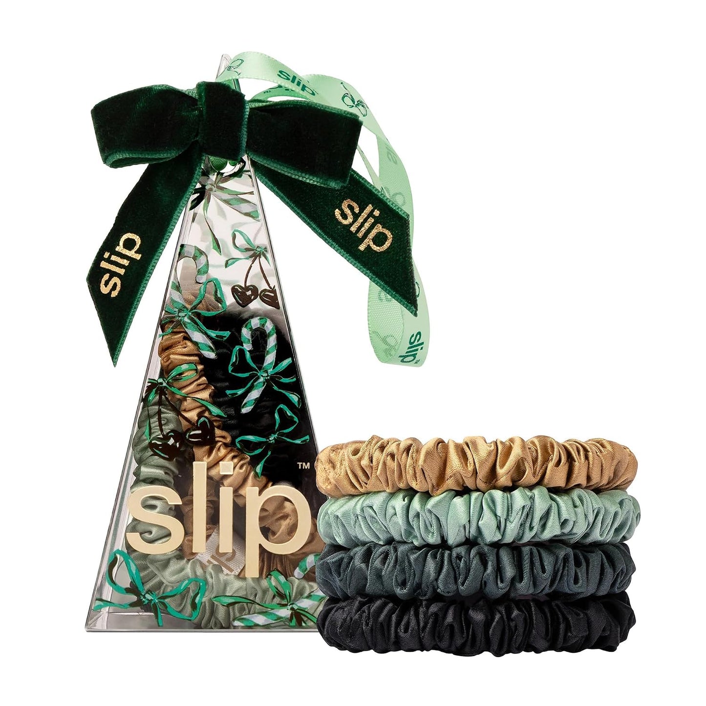 Slip Silk Hair Ties — Skinny Silk Black Scrunchies, No Damage, No Crease, Anti-Breakage |100% Mulberry Silk | All Hair Types | Made with Proprietary Slipsilk™ | Set of 4