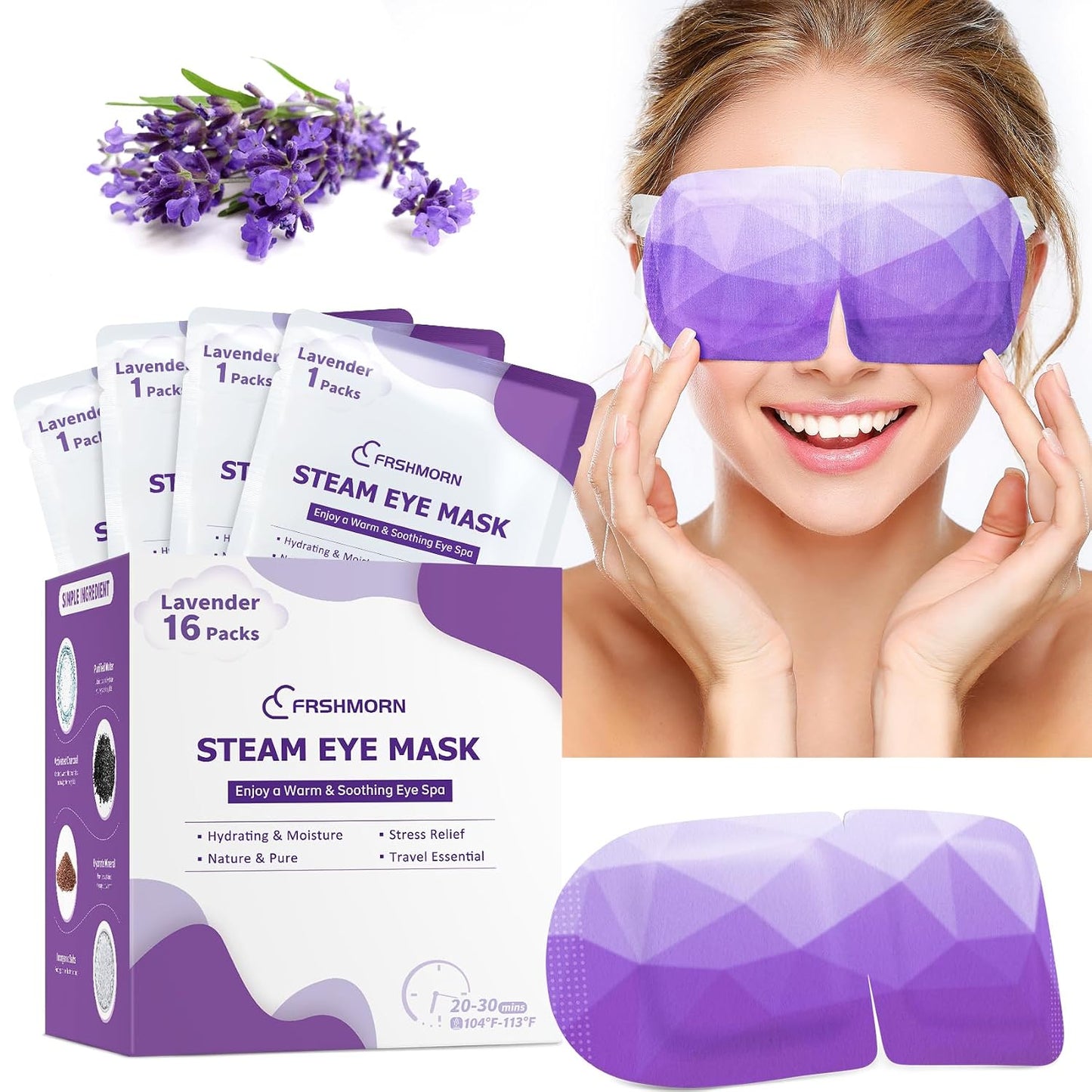 16Packs Steam Eye Mask, Heated Eye Mask for Sleeping, Warm Compress for Eyes, Self Heating Disposal Steam Mask for Home Sleep, Office, Spa, Travel Essentials Mothers Day Gifts (Unscented)