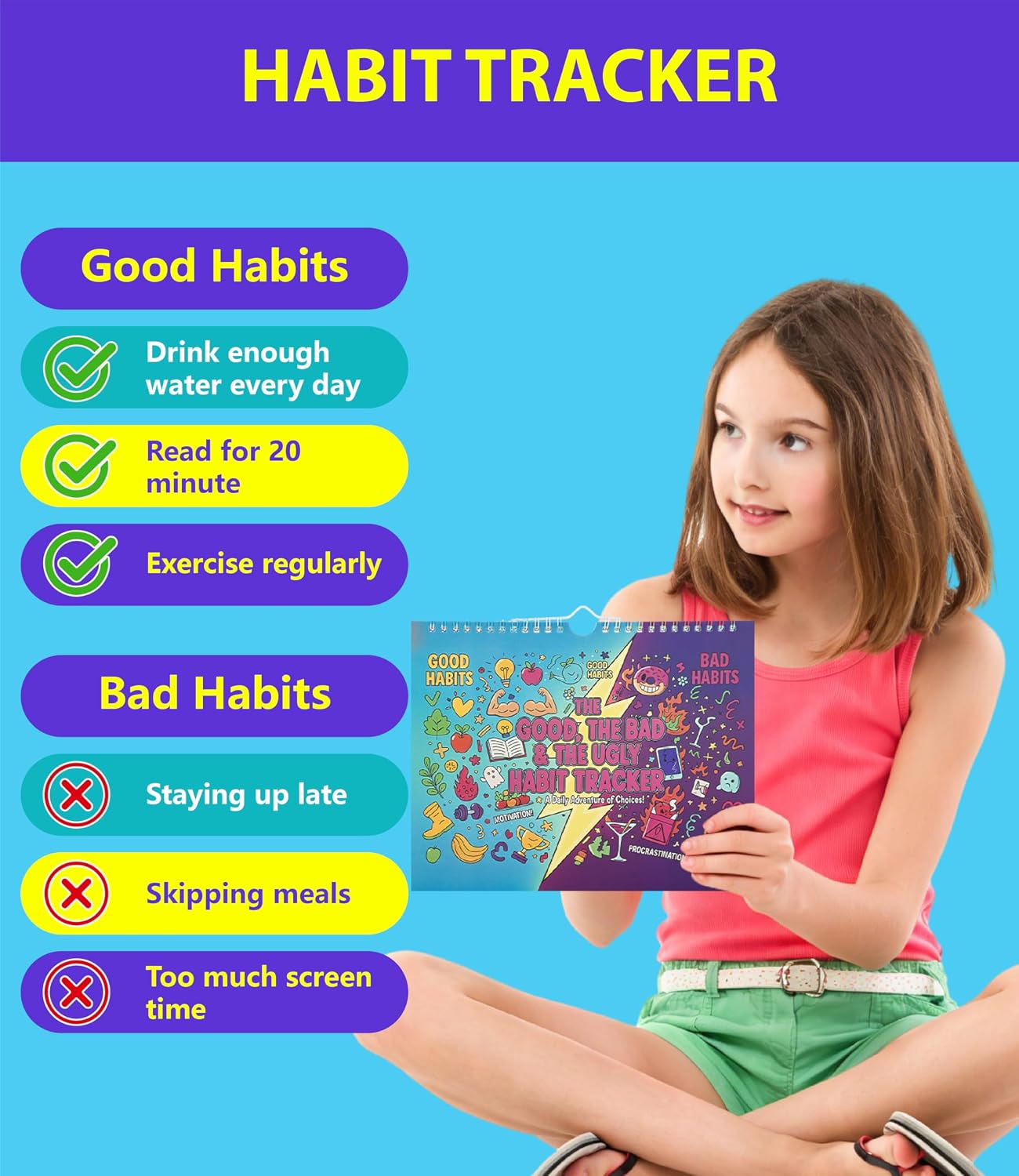 24‑Month Habit Tracker – Good/Bad Habit Tracking, Colorful Pages, 8''x10'' Journal Planner Undated Calendar with Spiral Binding, Start‑Any‑Month Flexibility