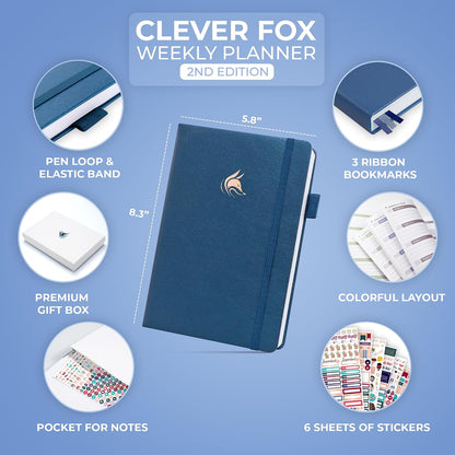 Clever Fox Planner 2nd Edition – Colorful Weekly & Monthly Goal Planner, Time Management & Productivity Organizer, Undated, A5 (Dark Teal)