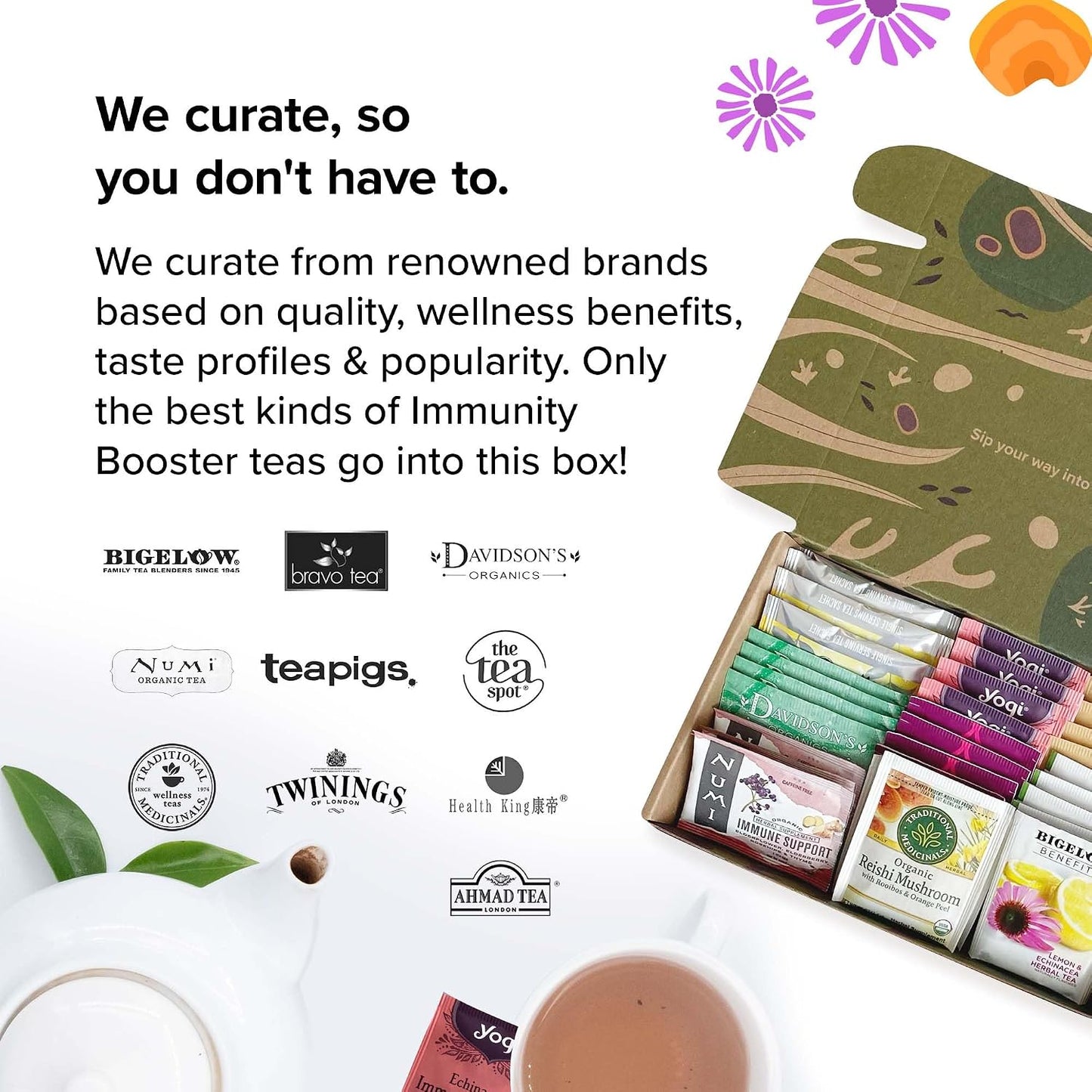 Sippingly Night Time Tea Sampler – 40 Herbal Teas – 10 Flavors from Top Brands – Chamomile, Lavender, Passionflower – Perfect Relaxation & Calm Support – Ideal Wellness Gift – Kosher, Gluten-Free