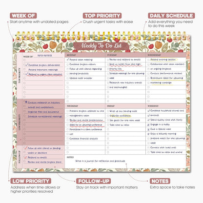 Taja Weekly To Do List Notepad with 52 Undated Sheets（8.5"×11"）- Weekly Desk Planner for Women & Man, Work and Home -1 Pack Violet Dream