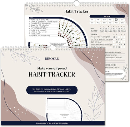 BIROYAL Habit Tracker Calendar 2026 (Undated 12 Months) - Daily Habit Tracker Jounal with Spiral Binding & Hanger - Goal Tracker - Motivational Monthly Habit Calendar - Productivity Tool and Workout Calendar - 8.3" x 11.2" (A4 Size)