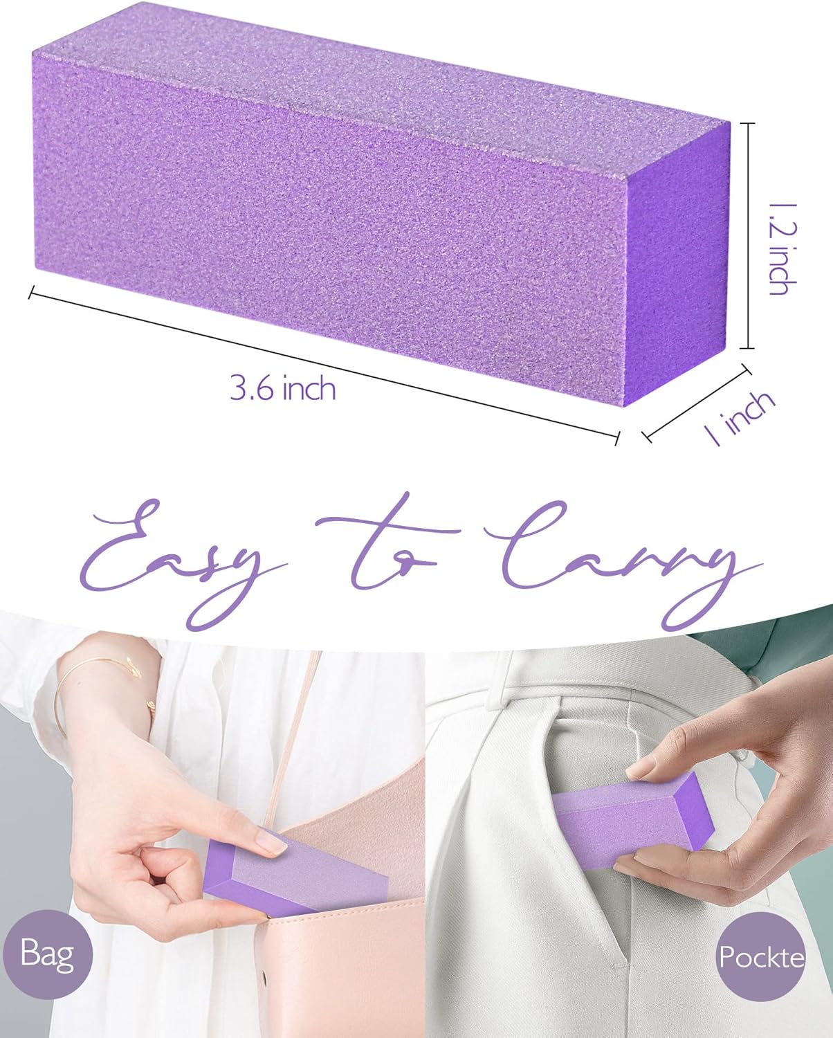 Maryton Nail Buffer Block, Medium/Fine Grit 100/180 Finishing Buffers for Acrylic Nails Gel Polish Nails, 3 Way Professional Pedicure Manicure Buffer Kits, 5 Count (Purple)