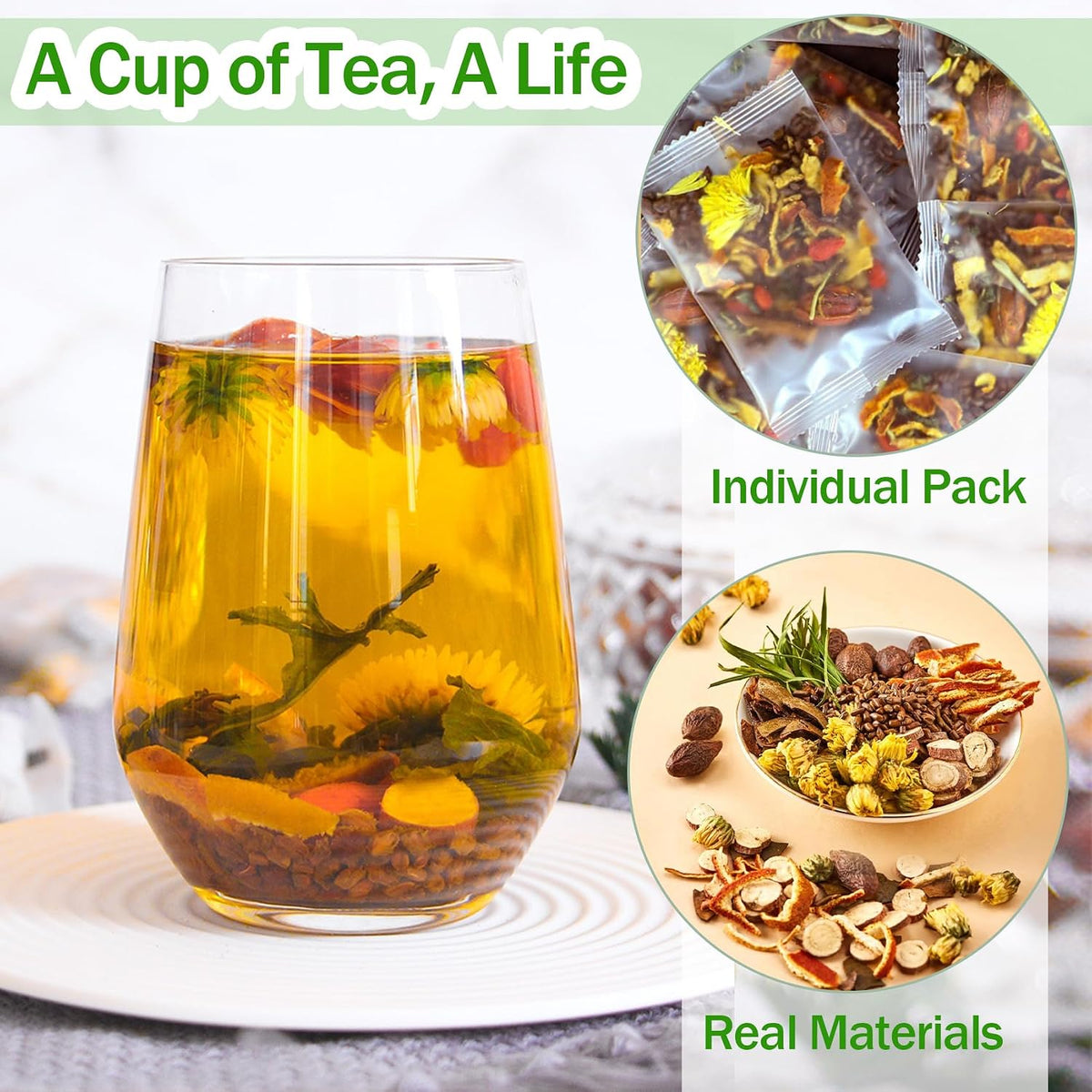 30 Bags Dandelion Wolfberry Tea, Goji Berry Chrysanthemum Cassia Seed Tea, Seven Natural Herbal Ingredients, For Kidney & Liver Health(30bags, 300g)