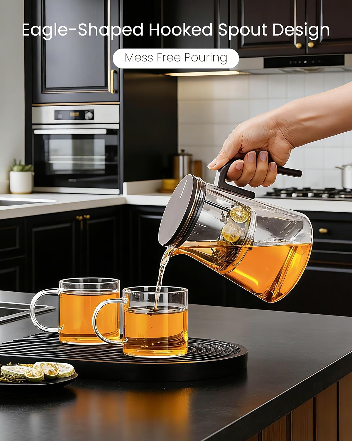 ZENS Magnetic Tea Pot, Enchanted Glass Teapot with Infuser and Magnetic Suction Lid for Mess-Free Loose Tea Diffusers, Walnut Wood Handle, Tea Lovers Gifts