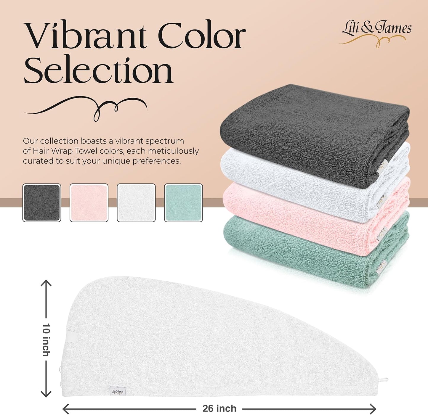 Lili&James 100% Cotton Hair Towel Wrap for Women & Kids – 420 GSM Quick Dry Hair Turban with Double Button Loop, Anti Frizz Non Microfiber Hair Drying Towel for Curly, Long & Thick Hair (Lilac)