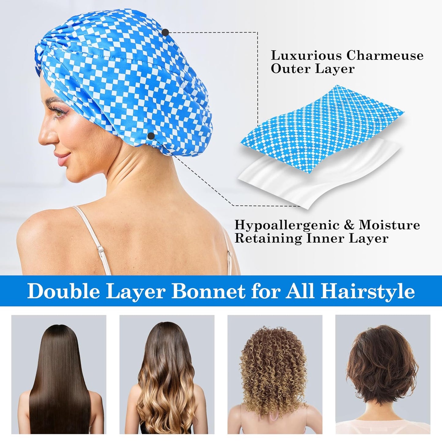 Adjustable Silk Satin Bonnet for Sleeping Hair Wrap, Double Layer Sleep Cap, Night Turban for Large Long Curly Braid Women Men Hair - Matcha Green