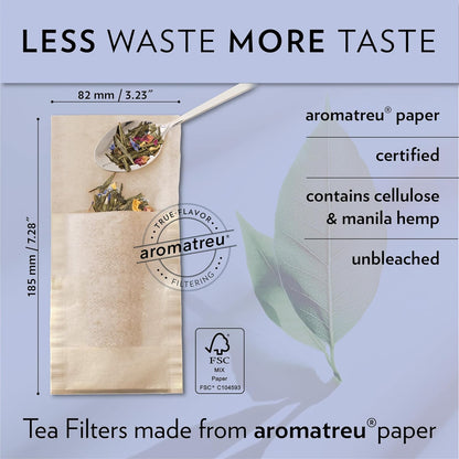 Finum Disposable Paper Tea Filter Bags for Loose Tea, Brown, Large, 100 Count