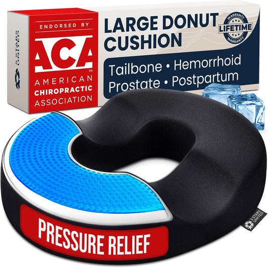 5 STARS UNITED Donut Pillow for Tailbone Pain & Hemorrhoids – Large Memory Foam Seat Cushion for Bed Sore-Prone Areas & Pressure Relief – Prostate, Postpartum & Pregnancy Support, Black Mesh Cover