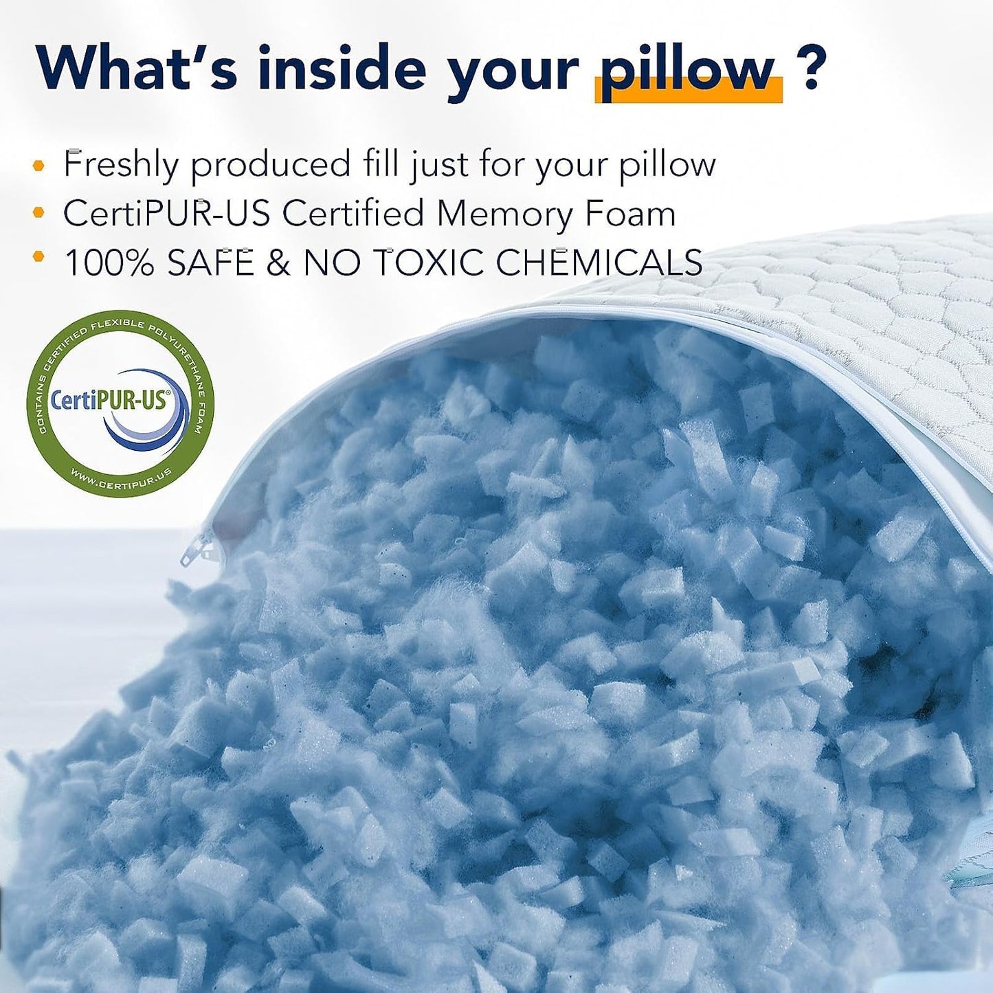 QUTOOL Cooling Pillow for Sleeping, CertiPUR-US Shredded Memory Foam Queen Pillows Set of 2, Cool Pillow for Hot Sleepers Adjustable Firm Pillow for Side, Back, Stomach Sleepers Soft Yet Support,White