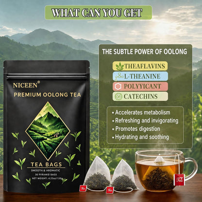 Niceen Oolong Tea Bags, 4g*30 Tea Bags, Selected Whole Leaf Oolong Tea, Smooth Aroma, Low Astringency, Daily Tea Ritual, Hot and Cold Brew, Vegan, Non-GMO (30 Pcs 1 Bags)