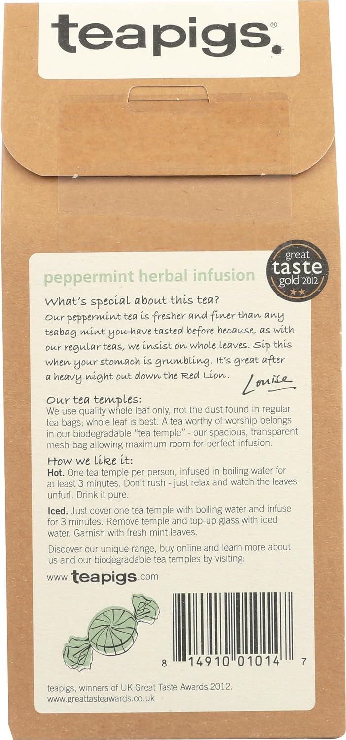 Teapigs Peppermint Leaves Tea Bags Made With Whole Tea Leaves, Natural Ingredients, Non-GMO, Caffeine-Free – 50 Count (1 Pack of 50 Teabags)
