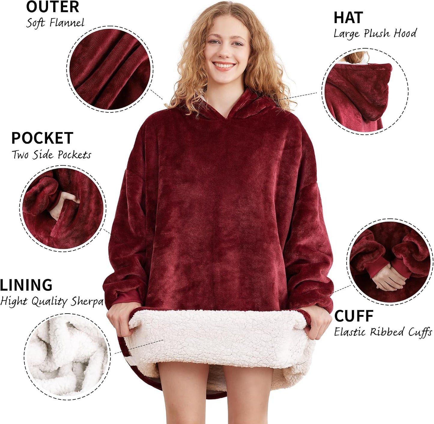 AmyHomie Wearable Blanket Hoodie for Adults & Teens,Oversized Sherpa Hooded Blanket,Warm Cozy Blanket Sweatshirt as Christmas Birthday Gifts for Women Men