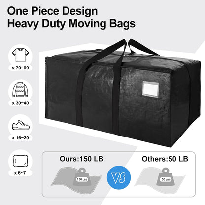 VELVETSURE Heavy Duty Extra Large Moving Bags W/Backpack Straps - Strong Handles & Zippers, Storage Totes For Space Saving, Fold Flat, Alternative to Box and Bin (Set of 6, Multicolor)