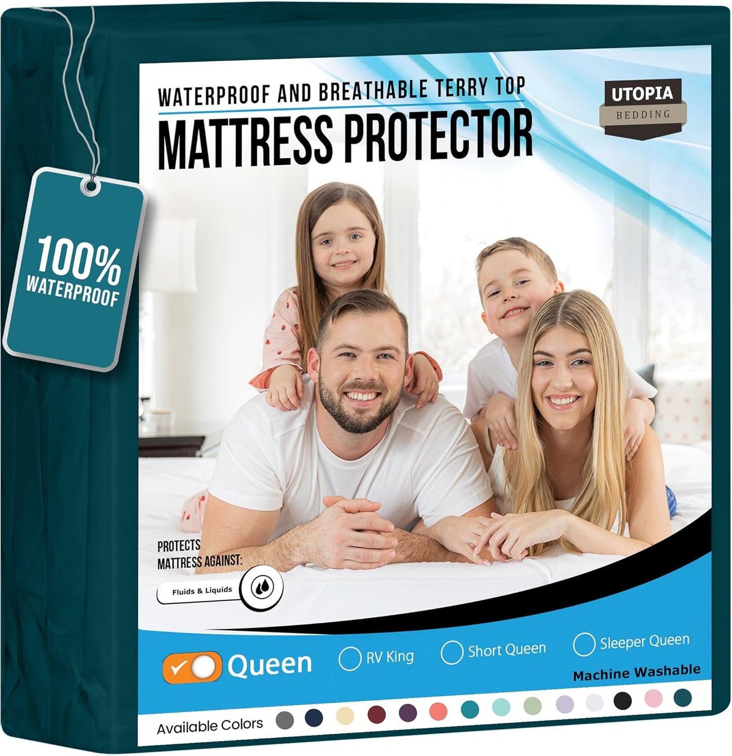 Queen Size Mattress Protector Waterproof, Premium 200 GSM Terry Mattress Cover, Soft & Breathable Bed Cover, Fitted Sheet Style Stretchable Deep Pockets 17" by Utopia Bedding (White)