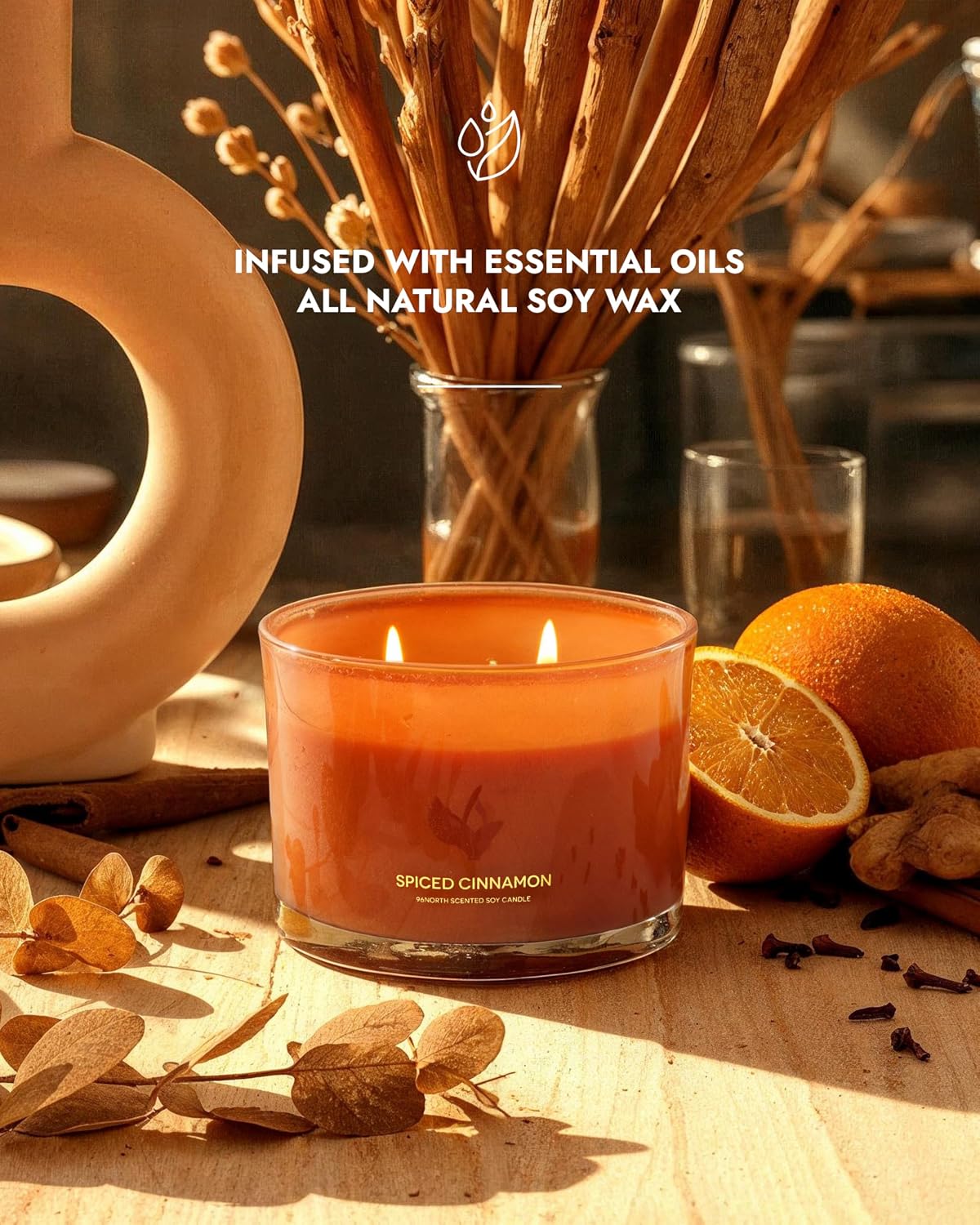 96NORTH Luxury Vanilla Soy Candles | Large 3 Wick Jar Candle | Up to 50 Hours Burning Time | 100% Natural Soy Wax | Relaxing Aromatherapy Aesthetic Candle | Housewarming Gift for Men and Women
