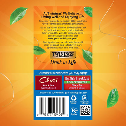 Twinings Variety Pack Black Tea Bags, 20 Count (Pack of 1), Includes English Breakfast, Earl Grey, Irish Breakfast, and Lady Grey, Caffeinated, Enjoy Hot or Iced, 20 Teabags