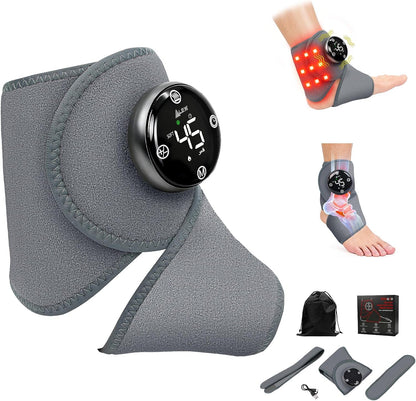 Large Fit Wearable Foot Massager Wrap, Cordless Heated Ankle Massager with Red Light, Portable for Foot Comfort & Circulation Support, 6 Modes 3 Intensities, Multi-Area Use for Foot, Knee & Back