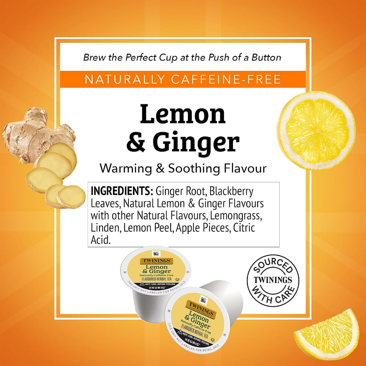 Twinings Lemon & Ginger Herbal Tea K-Cups for Keurig, 12 CT Box (6 Pack)