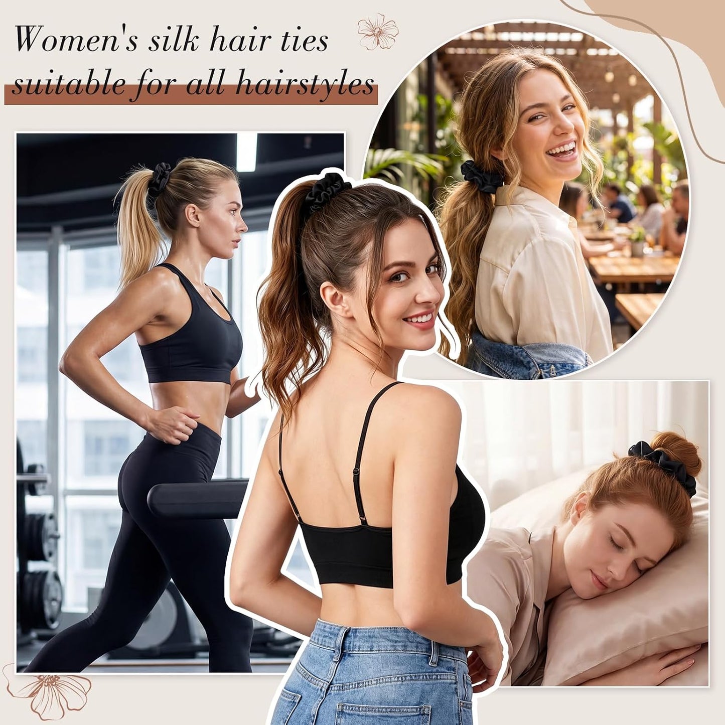 4 Pack 100% Mulberry Silk Scrunchies for Hair Sleep, No Damag Frizz Control Stylish Silk Hair Scrunchies Small Gifts for Women