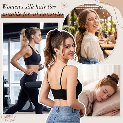 4 Pack 100% Mulberry Silk Scrunchies for Hair Sleep, No Damag Frizz Control Stylish Silk Hair Scrunchies Small Gifts for Women