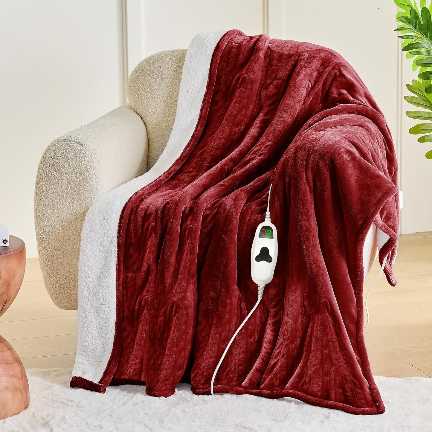 greenoak Heated Blanket Electric Throw 50"X60", Heating Blanket with 10 Heat Levels 1/2/4/6/8 Hours Auto-Off,Fleece Soft Sherpa Blanket,Gifts for Grandma Mom Seniors, Misty Grey