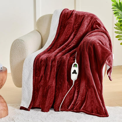 greenoak Heated Blanket Electric Throw 50"X60", Heating Blanket with 10 Heat Levels 1/2/4/6/8 Hours Auto-Off,Fleece Soft Sherpa Blanket,Gifts for Grandma Mom Seniors, Misty Grey