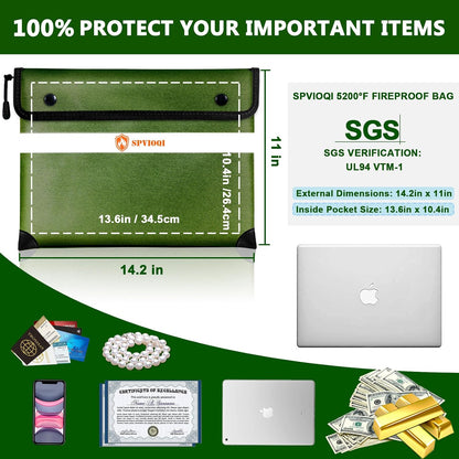 Upgraded 5200°F Fireproof Document Bag with Heat Insulated, Water Fire Proof Bags with Zipper,8 Layers of Functional Materials and Reflective Strip, Fireproof Money Bag for Cash/Documents/Valuables