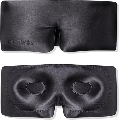 DROWSY Eyelash Protecting Silk Sleep Mask for Natural Lashes & Extensions. Deep Eye Cups, Zero Pressure, Total Blackout, Full Wraparound (Moonlight Shadow)