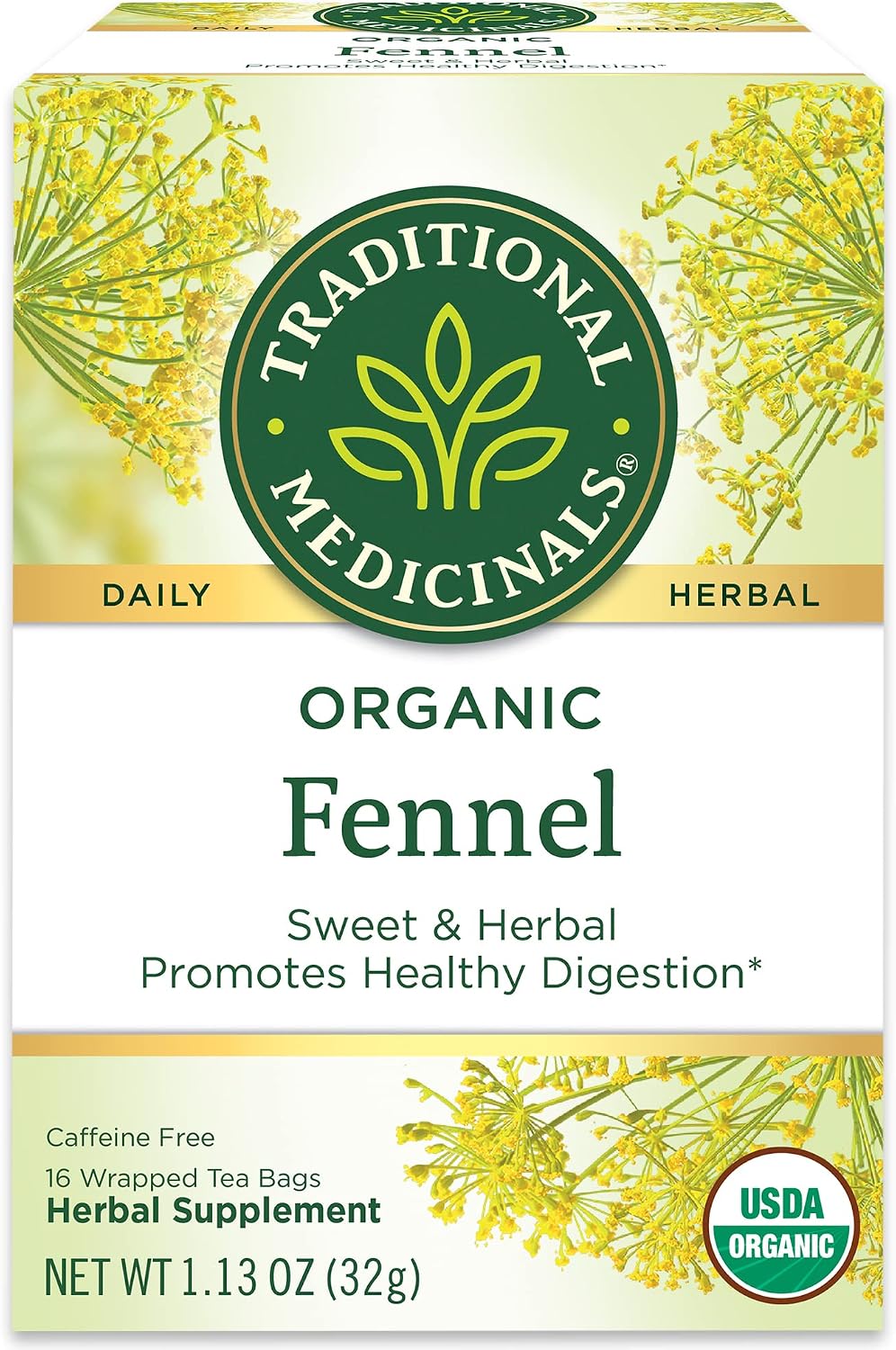 Traditional Medicinals Organic Fennel Herbal Tea, Promotes Digestive Health, (Pack of 6) - 96 Tea Bags Total