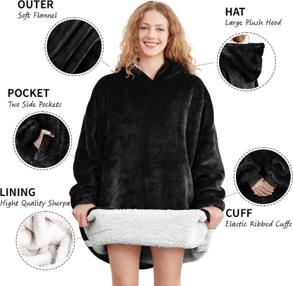 AmyHomie Wearable Blanket Hoodie for Adults & Teens,Oversized Sherpa Hooded Blanket,Warm Cozy Blanket Sweatshirt as Christmas Birthday Gifts for Women Men