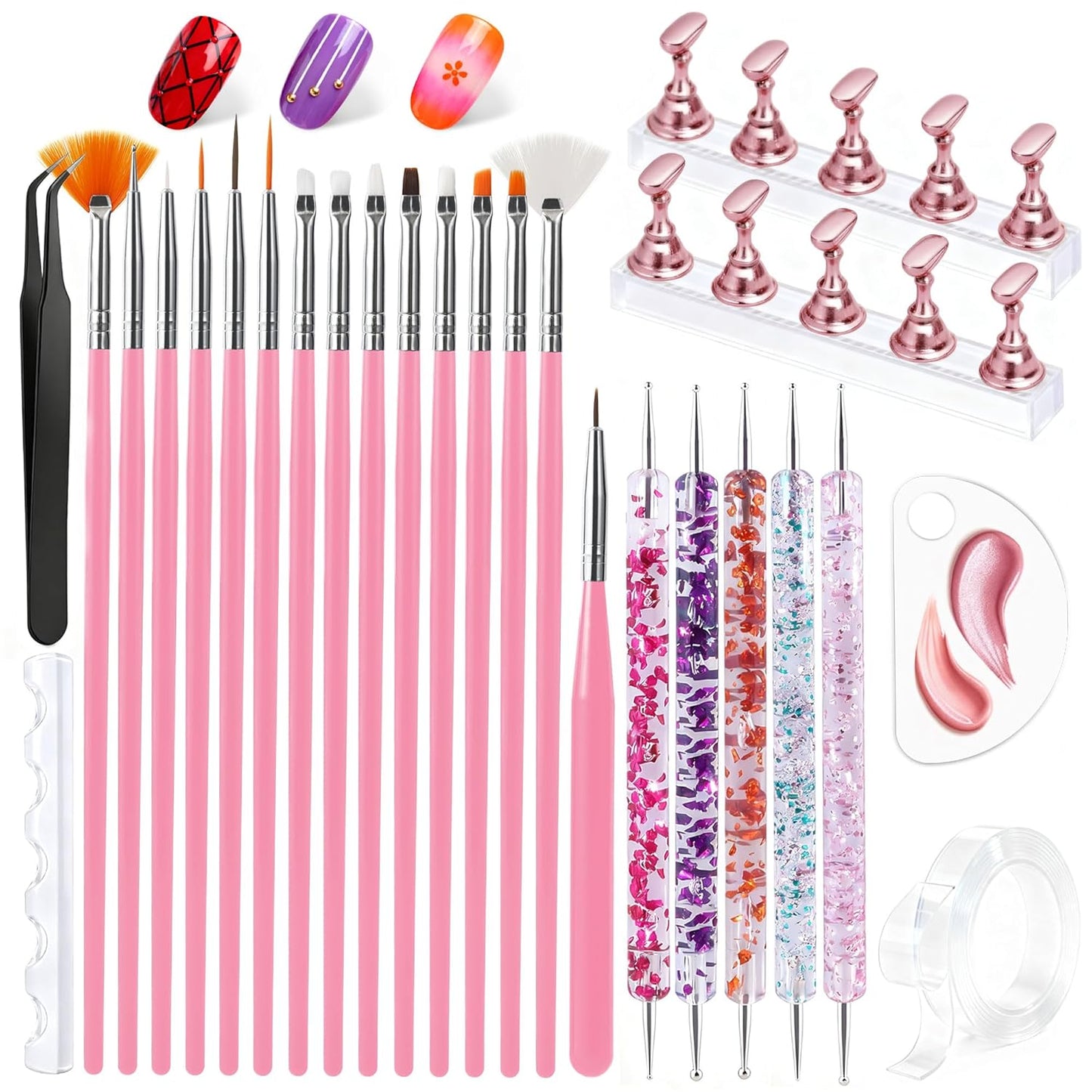 Artdone 31pcs Nail Art Brushes, Nail Art Tool Set, Dotting Tools, Dust Brush,Striping Brushes for Long Lines, Drawing Pen For Gel Polish Design supply
