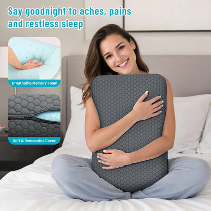 CushyOasis Memory Foam Pillows for Side, Back and Stomach Sleepers, Set of 2, Bed Pillow with Washable Cover and Breathable Mesh, Bed Pillow for Sleeping (Blue，Standard Size)