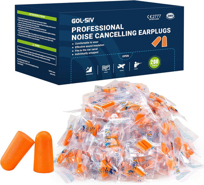 NRR 33dB Foam Ear Plugs with Cord,100 Pairs/Box，for Sleeping | Ultra-soft PU foam, fit ear canals, individually wrapped,earplugs for Construction , traveling, studying. shooting ranges